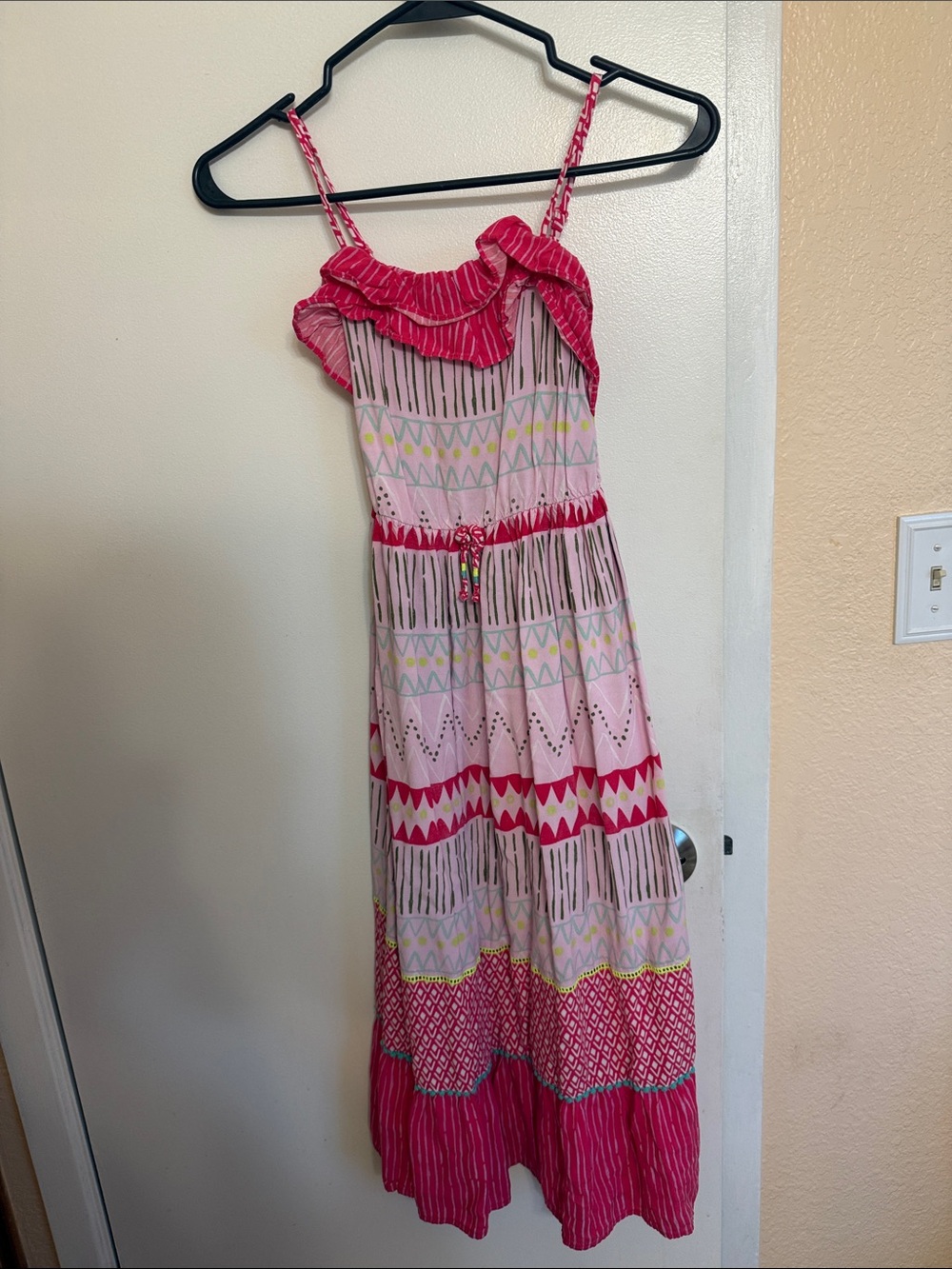 Cat & Jack Pink Patterned Maxi Dress with Ruffle Neckline